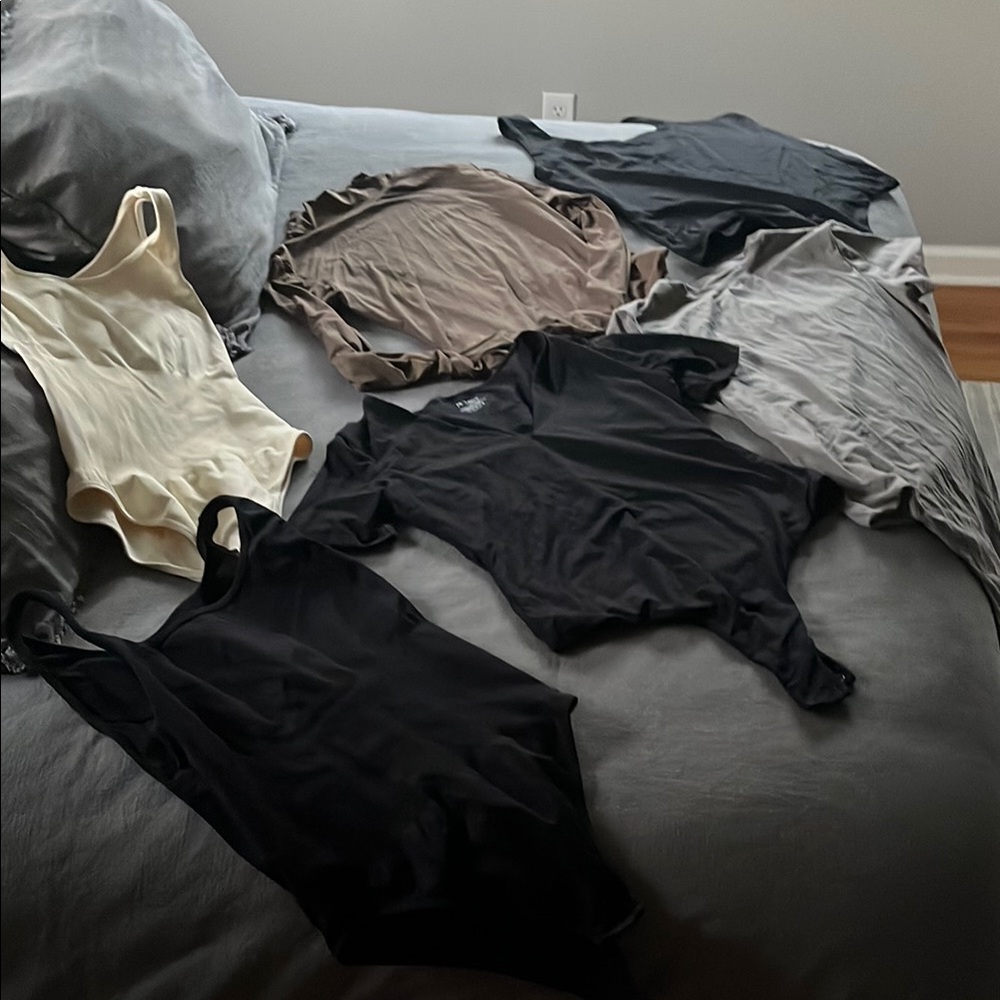 Pumiey & QQQ Neutral Brown, Grey, Cream Black Bodysuits, worn once